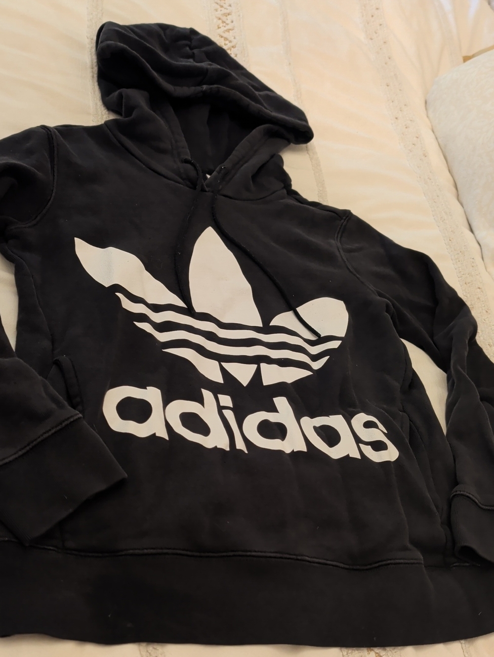adidas Black Pullover Hoodie with Large White Trefoil